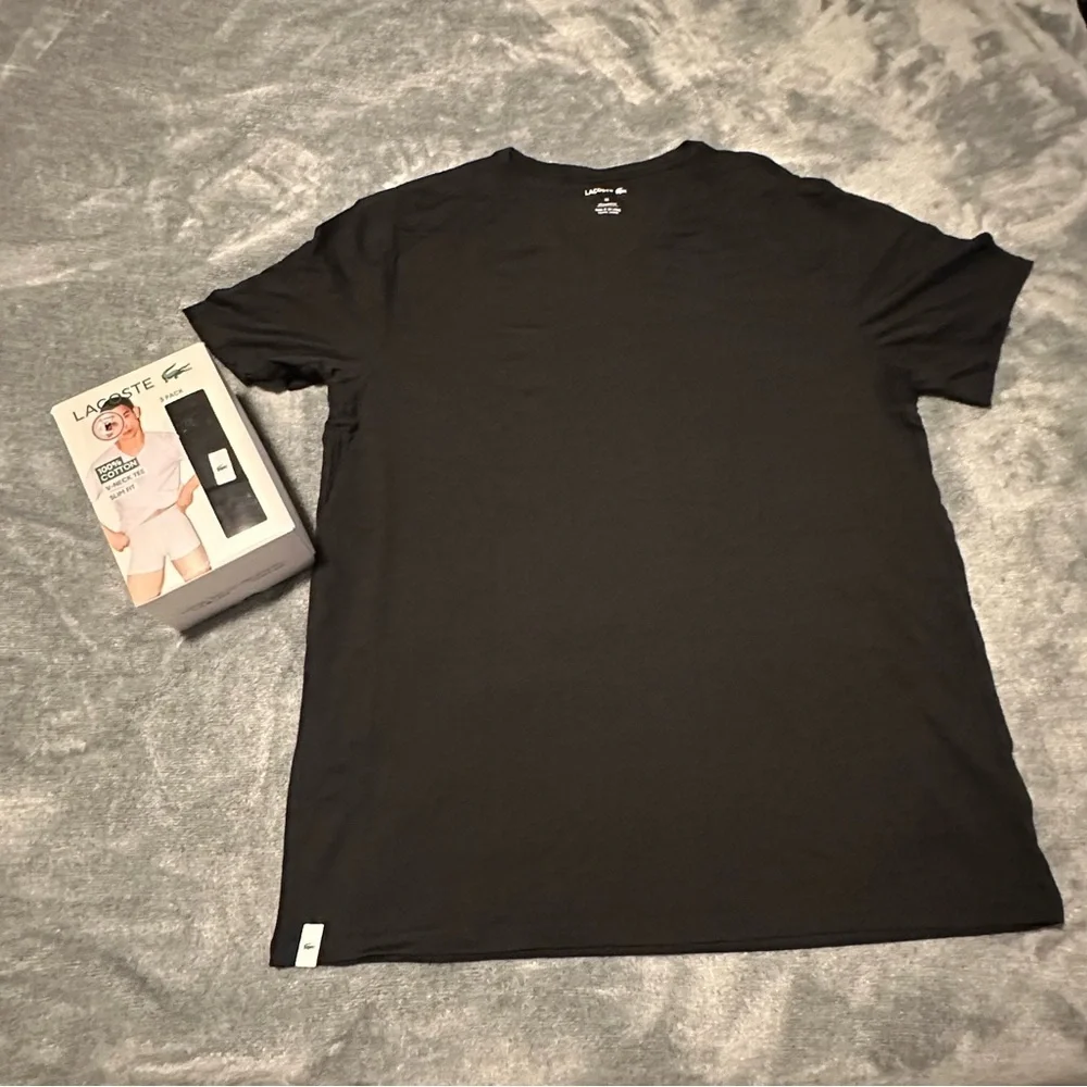 LACOSTE 3XL Men’s V-Neck Black Shirts 3-Pack Slim Fit XXXL Cotton